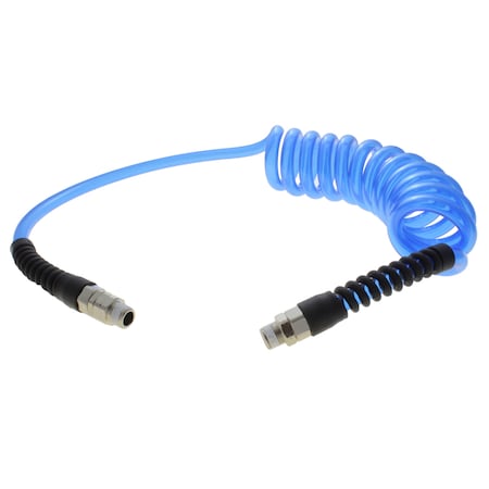 Spiral Hose, Technithane, 1/4 X 3/8 X 30', 1/4 MPT, Clear Blue